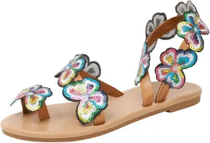 Women's Flat Sandals Comfortable Dressy Split Toe Casual Floral Flip Flop Comfy Beach Sandal For Woman Summer Elegant Ring Dress Colorful Butterfly Slides Strappy Boho Sexy Cute Shoes for Daily Wear