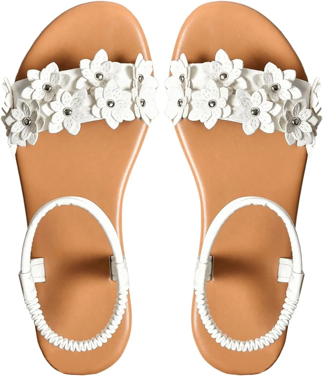 Women's Flat Sandals, Leather Flower Bohemian Sandals