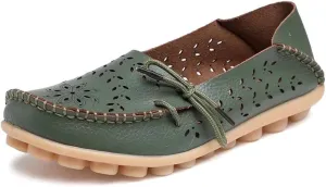 Women's Floral Leather Slip-On Shoes Flat Slipper Walking Loafers