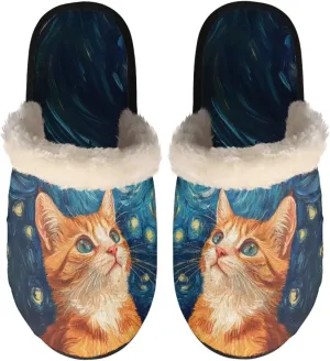 Women's Fluffy Plush Slippers Oil Painting Style House Slippers Winter Warm Fuzzy Shoes Lightweight Soft Cotton Shoes