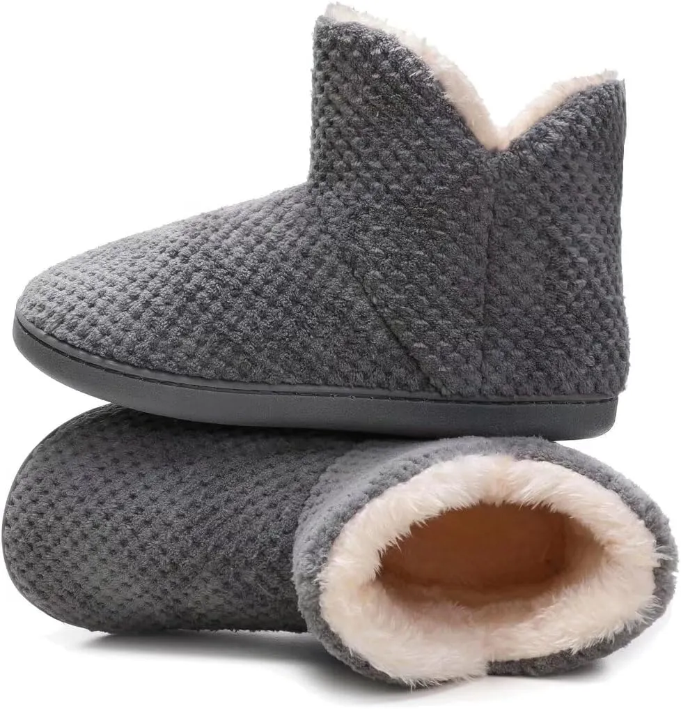 Women's furry Bootie Slippers Comfy Warm House Slippers with Plush Faux Fur Lining Outdoor Indoor