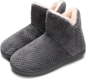 Women's furry Bootie Slippers Comfy Warm House Slippers with Plush Faux Fur Lining Outdoor Indoor