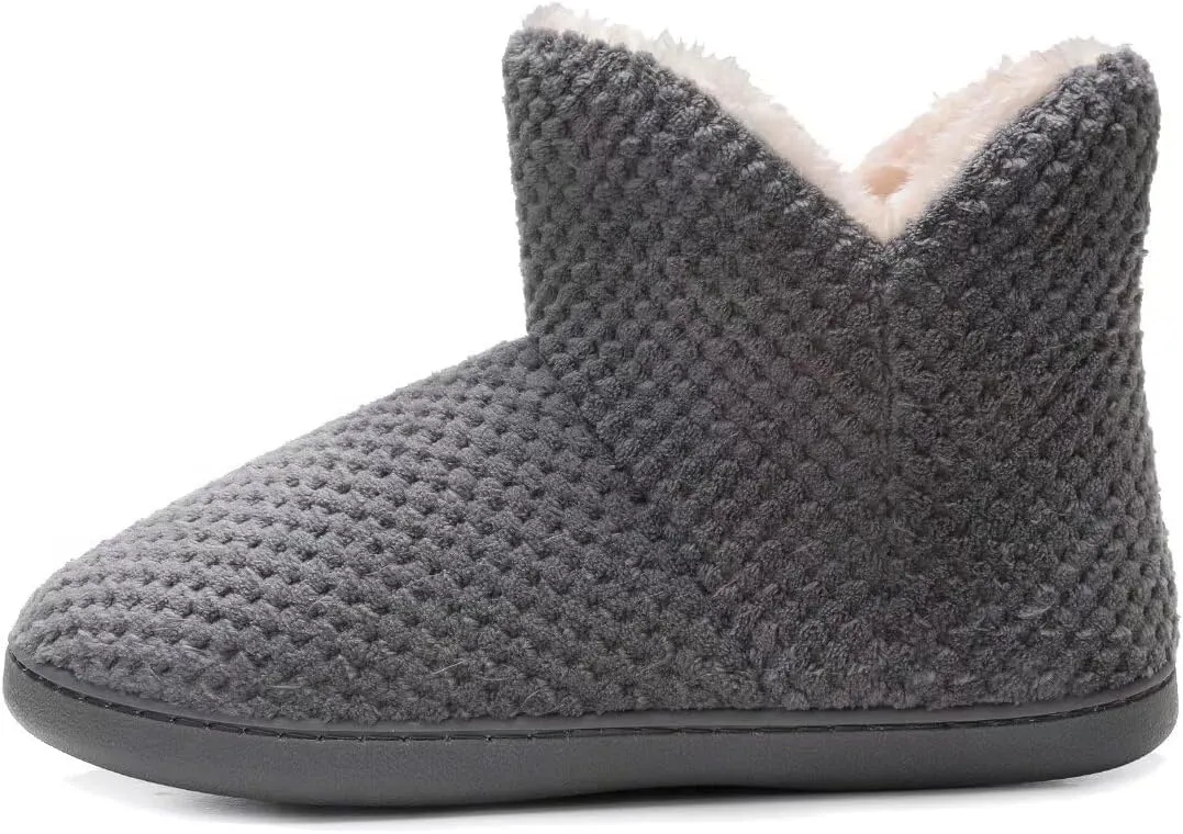Women's furry Bootie Slippers Comfy Warm House Slippers with Plush Faux Fur Lining Outdoor Indoor