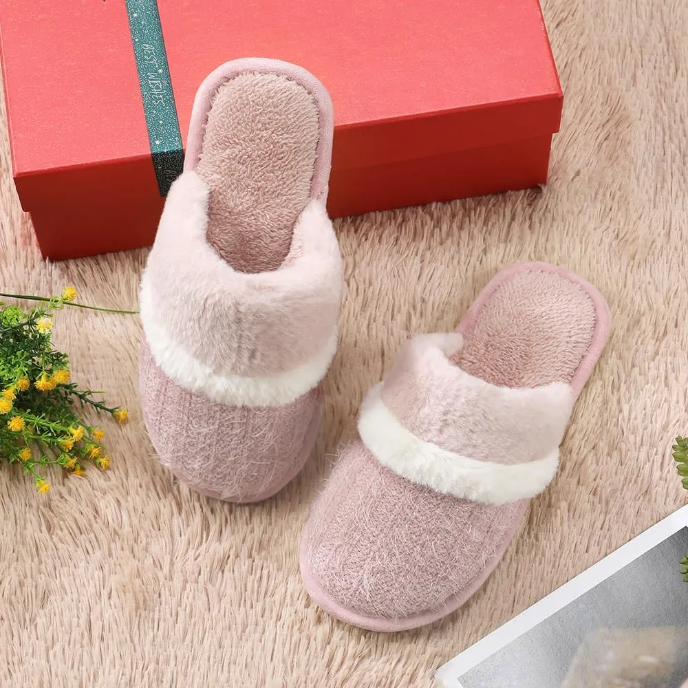 Women's Fuzzy Memory Foam Slippers Warm Gifts Trendy House Slippers Anti-Skid Rubber House Shoes for Women Mom Girlfriend Indoor Outdoor
