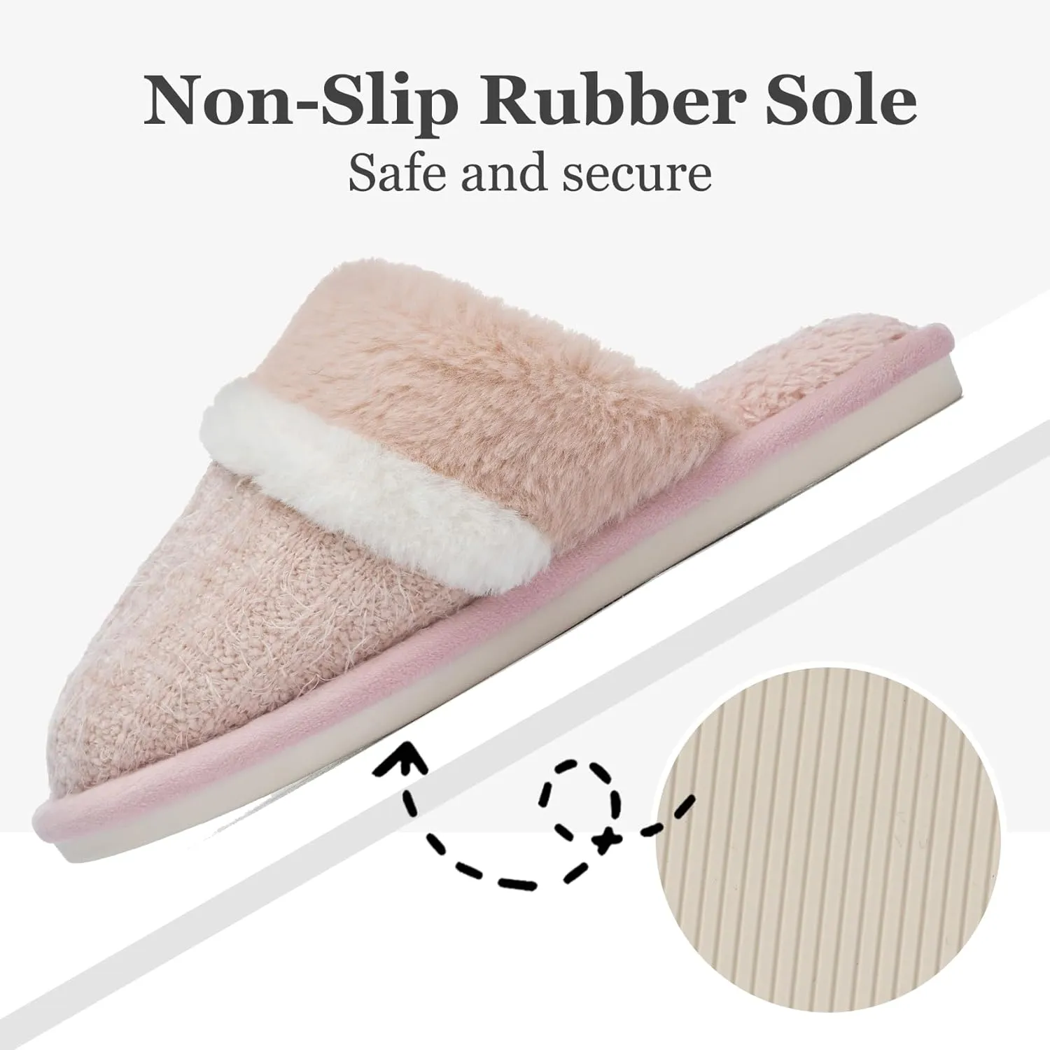 Women's Fuzzy Memory Foam Slippers Warm Gifts Trendy House Slippers Anti-Skid Rubber House Shoes for Women Mom Girlfriend Indoor Outdoor