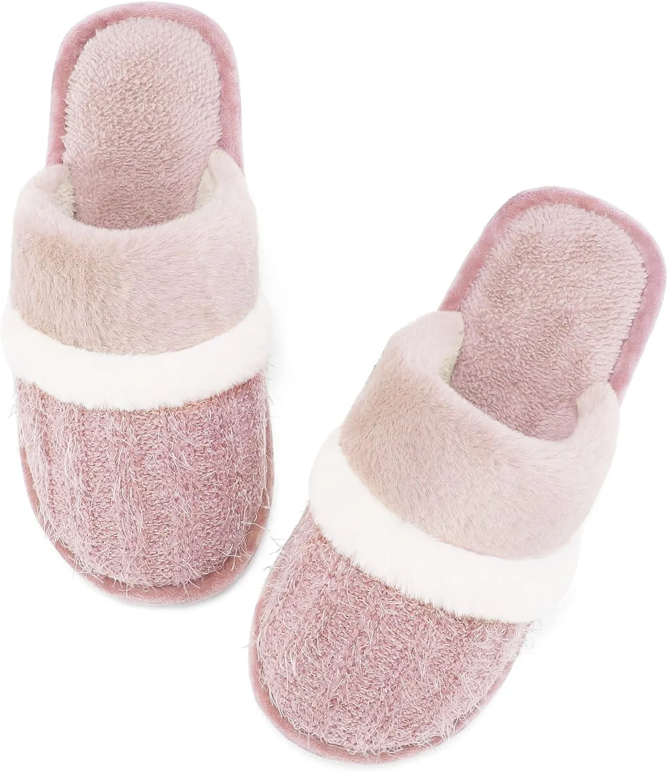 Women's Fuzzy Memory Foam Slippers Warm Gifts Trendy House Slippers Anti-Skid Rubber House Shoes for Women Mom Girlfriend Indoor Outdoor