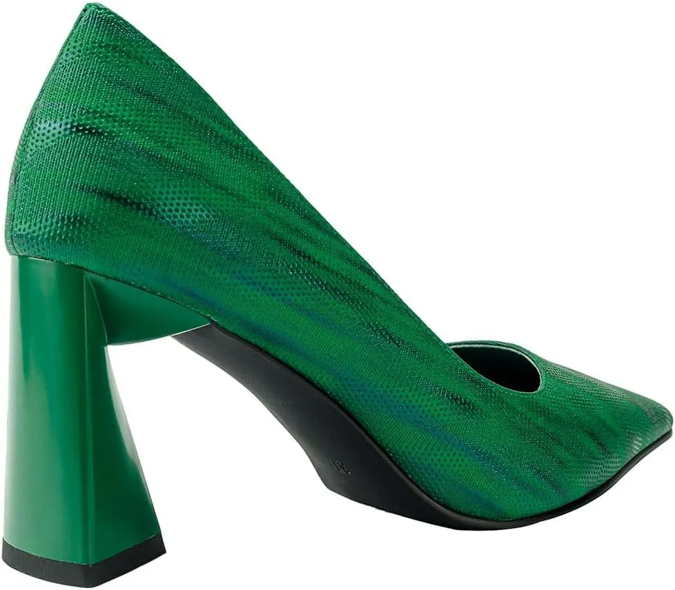 Women's Kitten Chunky Medium Heel Slip-On Pointed Toe Pumps Shoes Party Wedding Office Green