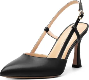 Women's Kitten High Heel Pumps - Pointed Toe Buckle Casual Fashion Wedding Party Dress Slingback Heels