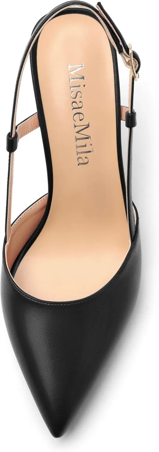 Women's Kitten High Heel Pumps - Pointed Toe Buckle Casual Fashion Wedding Party Dress Slingback Heels