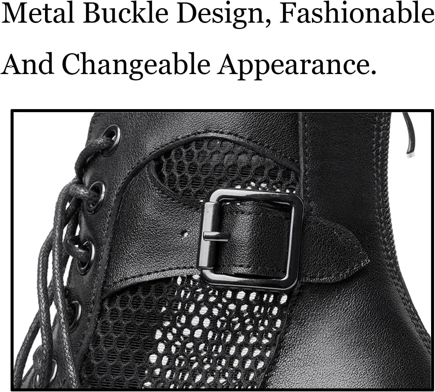 Women's Lace up Hollow Mesh Platform Ankle Boots With Buckle Fashion Round Toe Chunky Heel Soft Casual Summer Boots Wear-resistant Non-Slip Punk Short Booties