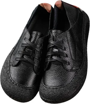 Women's Leather Arch Support Dress Sneakers,Vintage Comfort Round Toe Lace-up Non-Slip Soft Sole Flat Casual Shoes