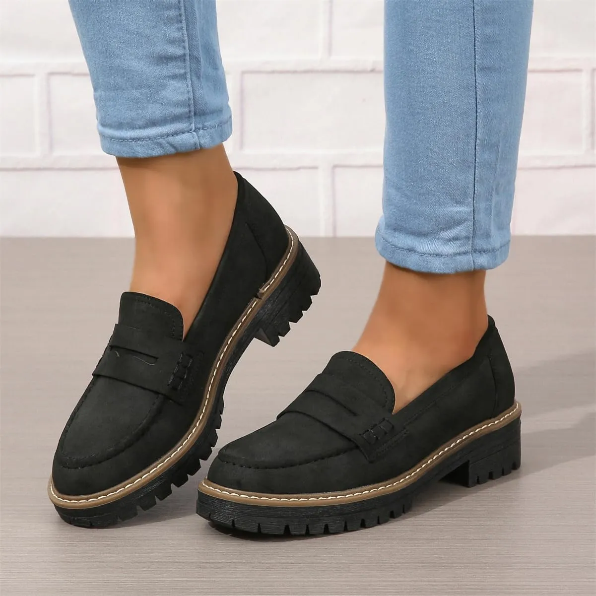Womens Loafers Shoes Platform Chunky Penny Loafer Lug Sole Comfortable Slip On Work Office Business Casual Dress Shoes, US Size 5-11