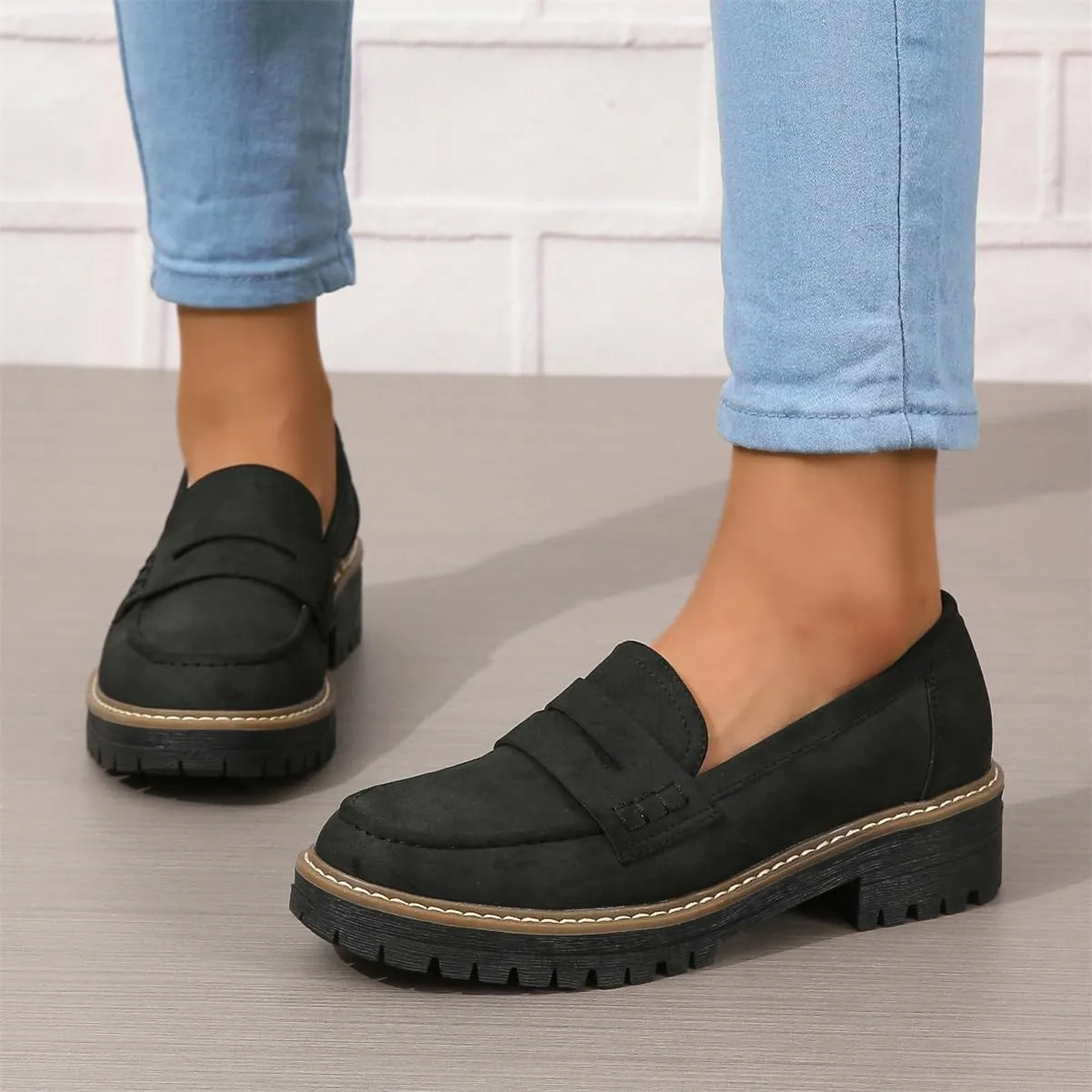 Womens Loafers Shoes Platform Chunky Penny Loafer Lug Sole Comfortable Slip On Work Office Business Casual Dress Shoes, US Size 5-11