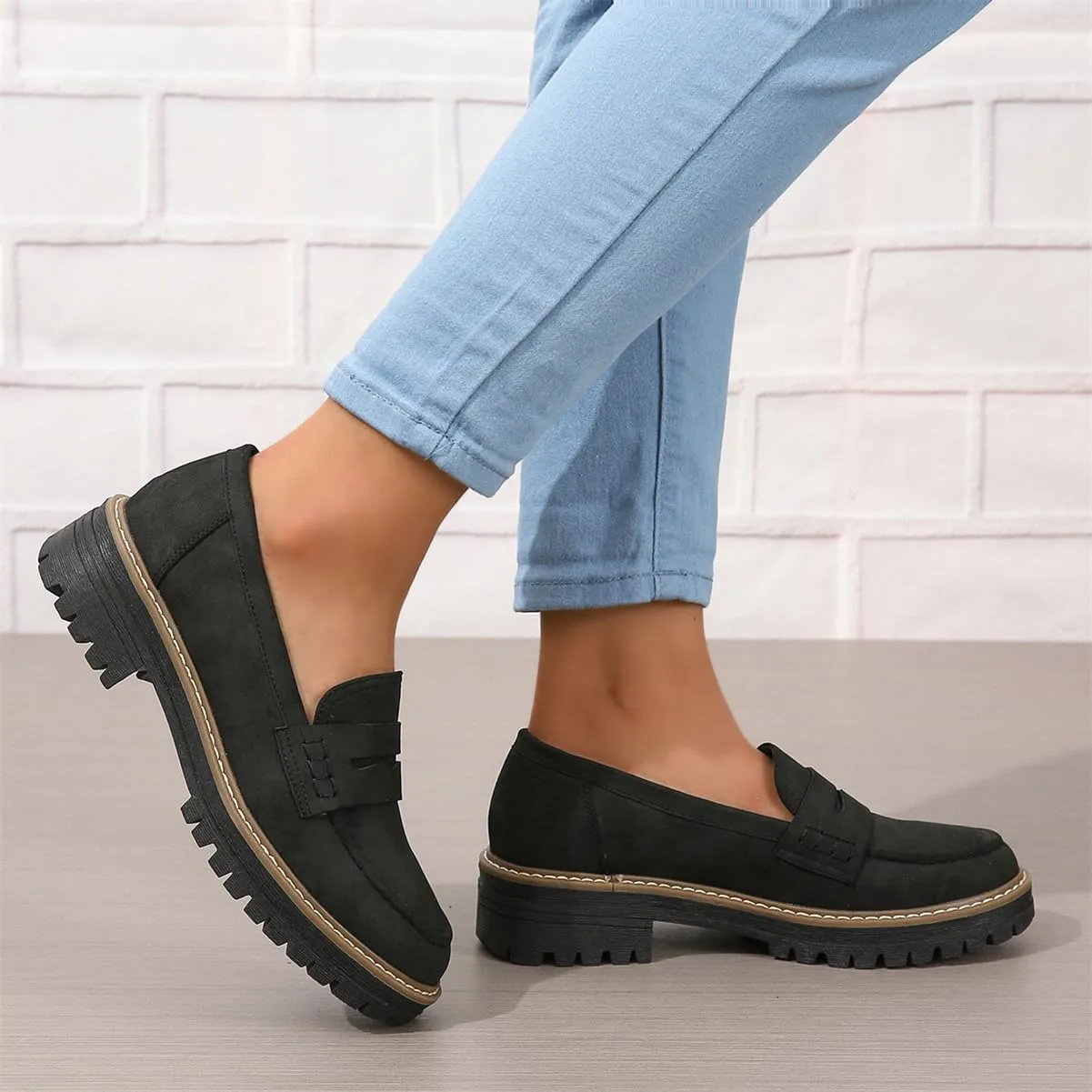 Womens Loafers Shoes Platform Chunky Penny Loafer Lug Sole Comfortable Slip On Work Office Business Casual Dress Shoes, US Size 5-11