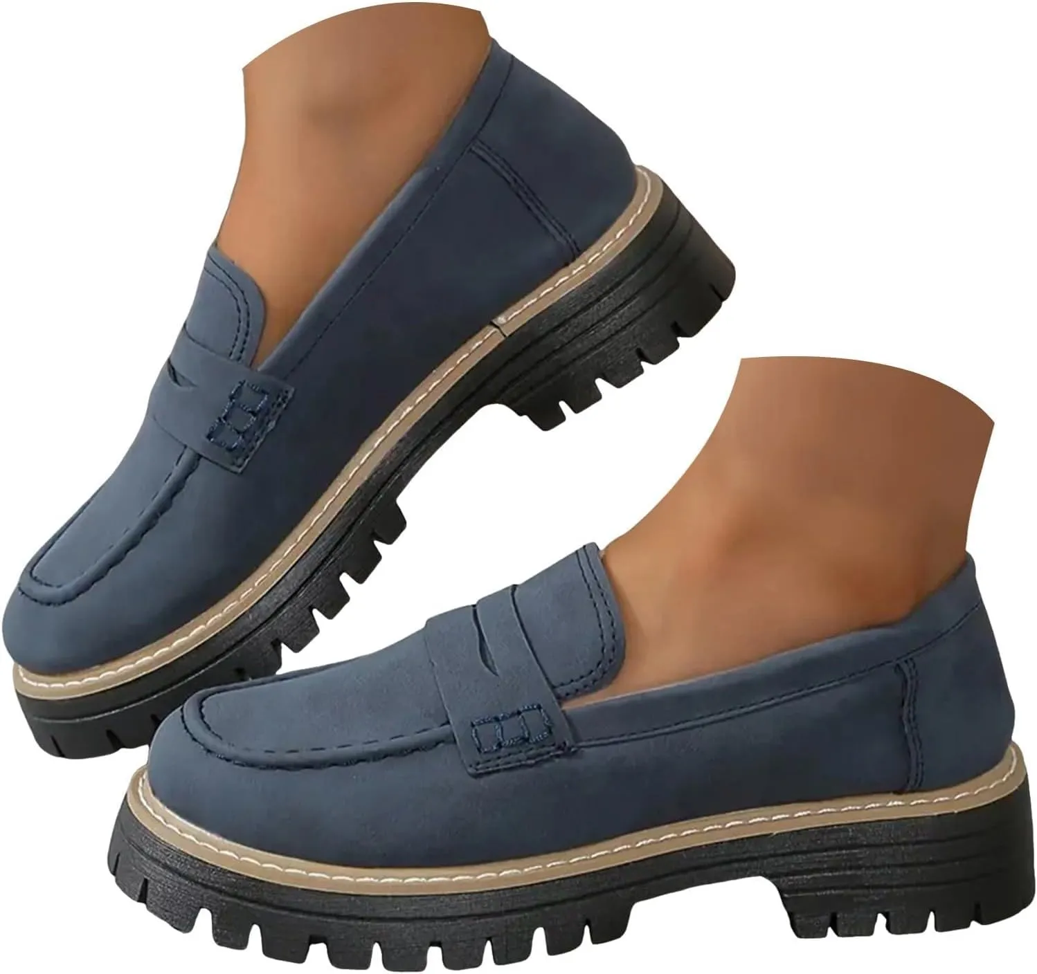 Womens Loafers Shoes Platform Chunky Penny Loafer Lug Sole Wide Width Comfortable Slip On Chunky Shoes for Women Work Office Business Casual Dress Shoe Walking Dresses Trendy Flats Loafer Sneakers