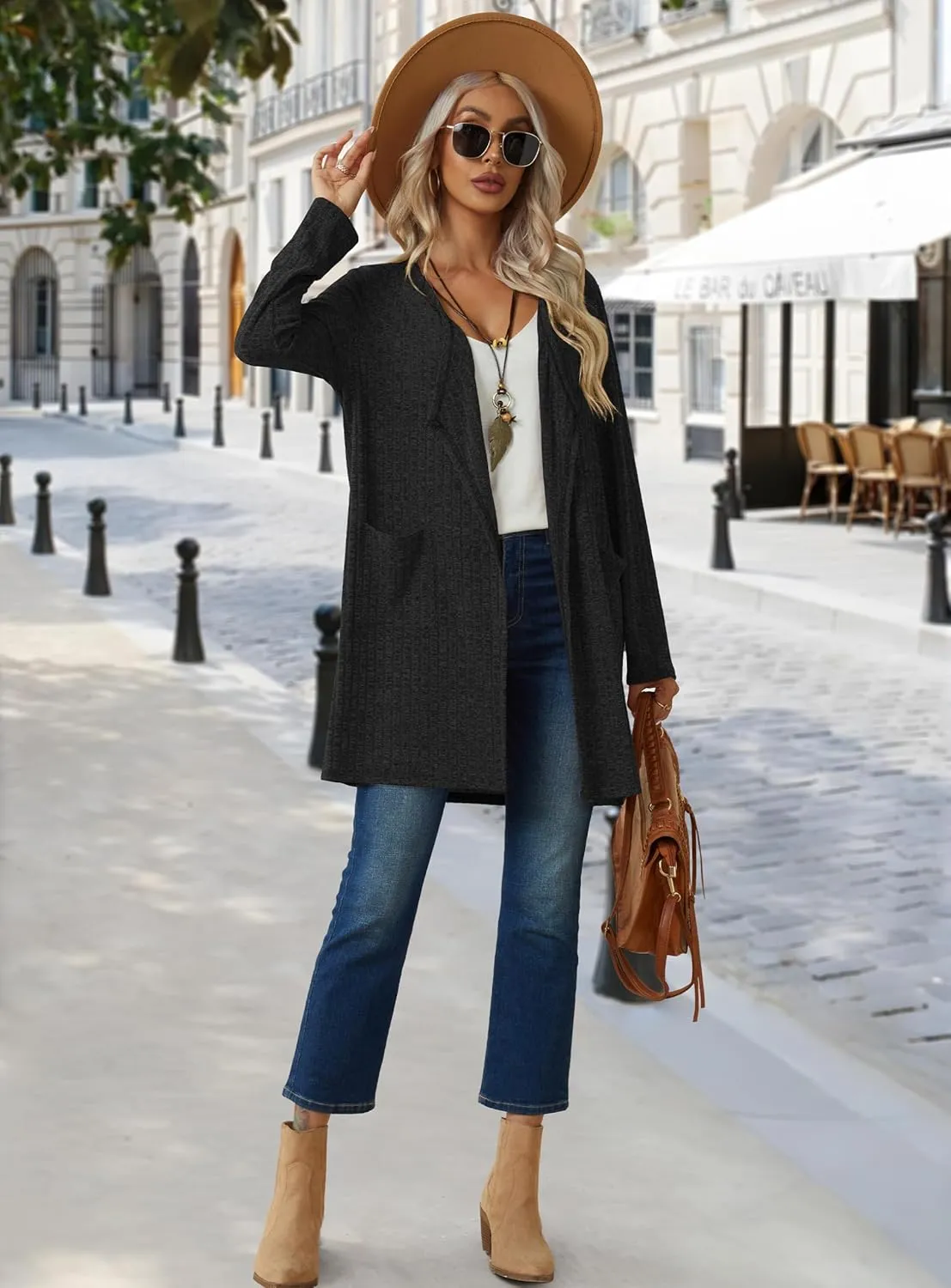 Womens Long Cardigans with Pockets Lightweight Soft Comfy Ribbed Knit Duster Cardigans Cover Ups Trendy