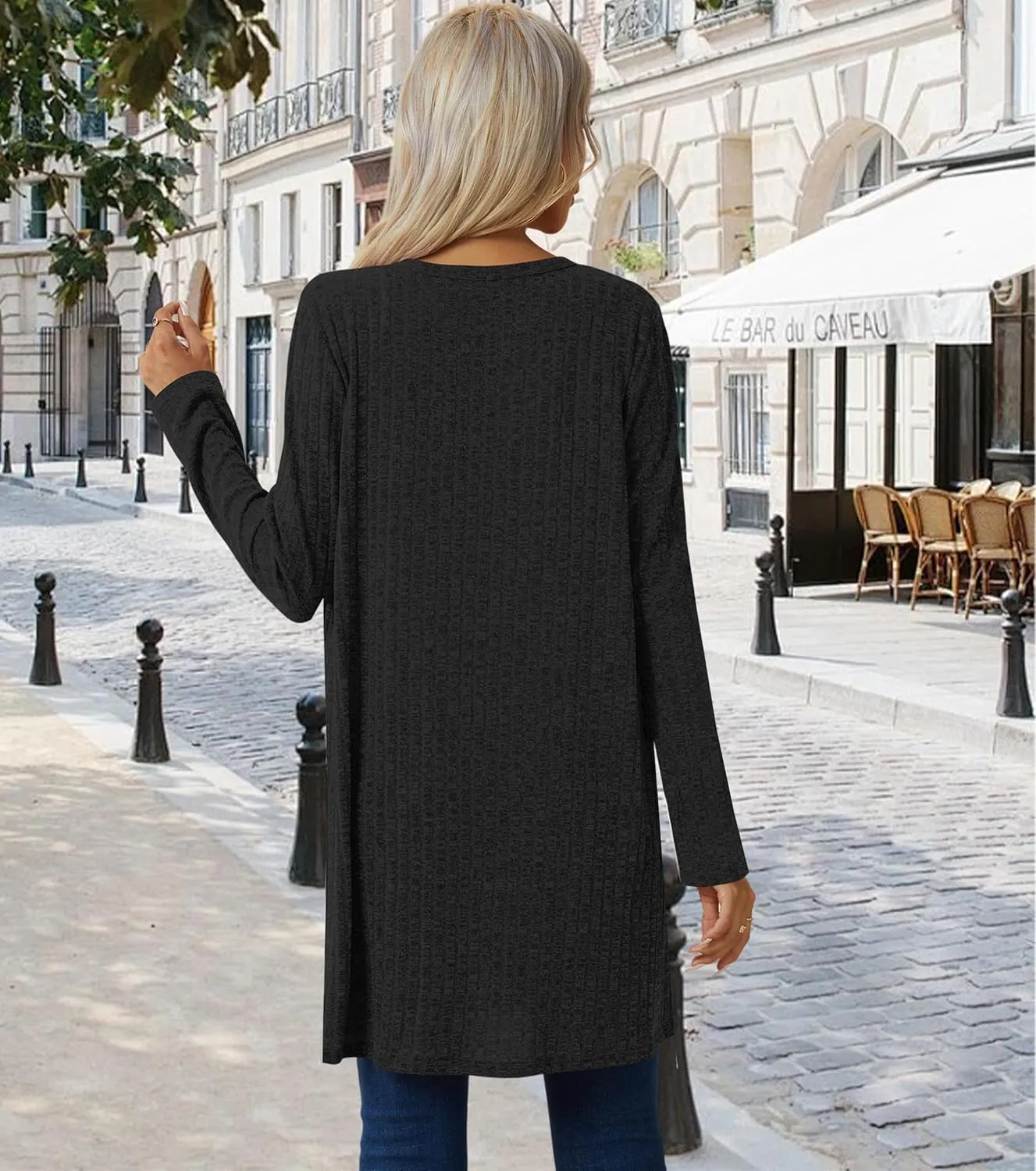 Womens Long Cardigans with Pockets Lightweight Soft Comfy Ribbed Knit Duster Cardigans Cover Ups Trendy