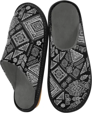 Women's Mens Black White Tribal Ethnic Pattern Cosy Slip-On Slippers,Casual Comfy Linning Breathable Memory Foam Scuff House Bedroom Shoes Gift for Unisex Indoor/Outdoor Size 4-11