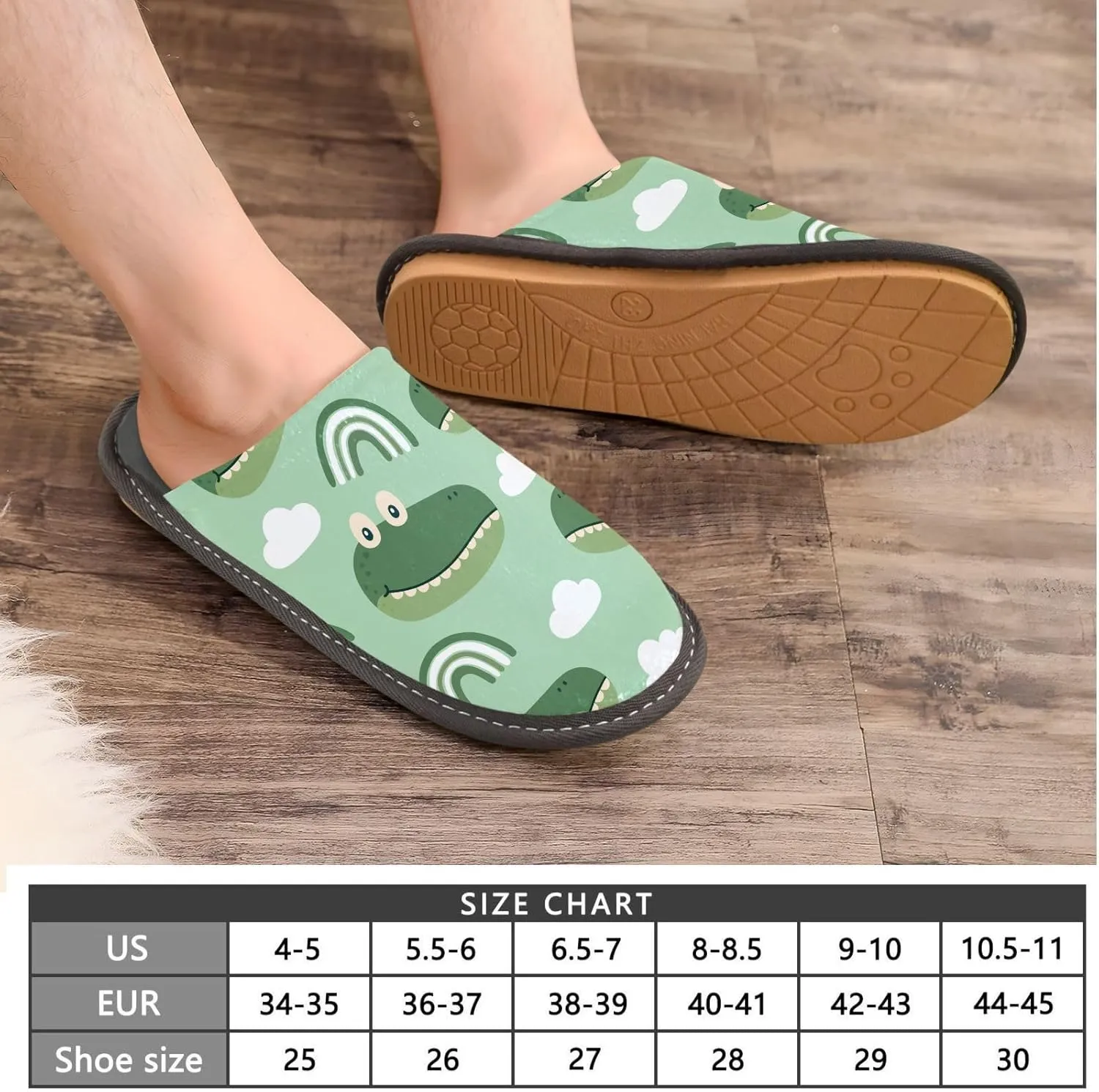 Women's Mens Cartoon Crocodile Rainbow Green Cosy Slip-On Slippers,Casual Comfy Linning Breathable Memory Foam Scuff House Bedroom Shoes Gift for Unisex Indoor/Outdoor Size 4-11