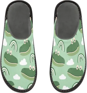 Women's Mens Cartoon Crocodile Rainbow Green Cosy Slip-On Slippers,Casual Comfy Linning Breathable Memory Foam Scuff House Bedroom Shoes Gift for Unisex Indoor/Outdoor Size 4-11