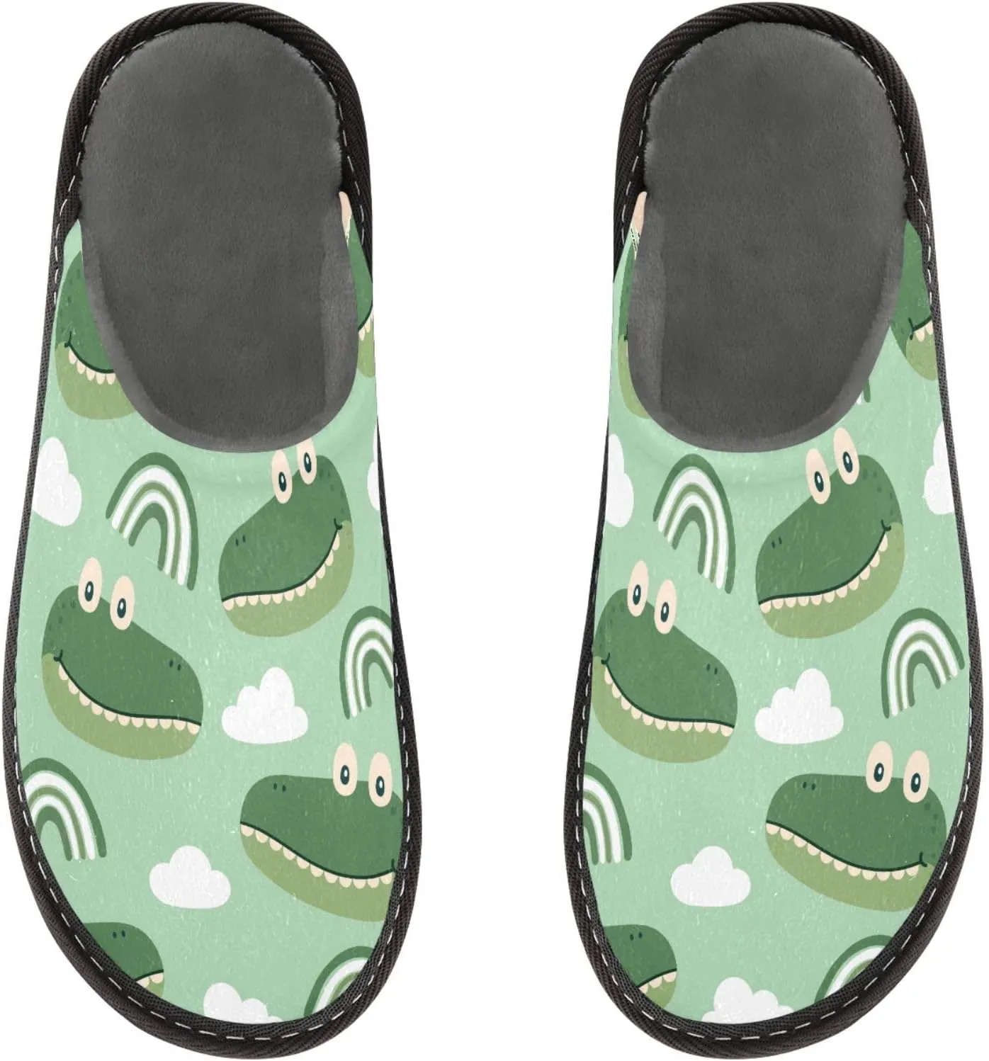 Women's Mens Cartoon Crocodile Rainbow Green Cosy Slip-On Slippers,Casual Comfy Linning Breathable Memory Foam Scuff House Bedroom Shoes Gift for Unisex Indoor/Outdoor Size 4-11