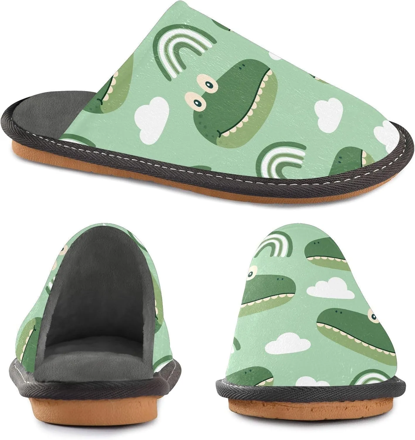 Women's Mens Cartoon Crocodile Rainbow Green Cosy Slip-On Slippers,Casual Comfy Linning Breathable Memory Foam Scuff House Bedroom Shoes Gift for Unisex Indoor/Outdoor Size 4-11