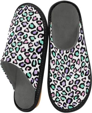 Women's Mens Cosy Slippers, Beautiful Colorful Leopard Pattern Unisex Casual Slip-On Breathable Memory Foam Scuff Lazy House Shoes for Indoor/Outdoor Size 4-11