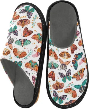 Women's Mens Cosy Slippers, Colorful Butterflies Moths Unisex Casual Slip-On Breathable Memory Foam Scuff Lazy House Shoes for Indoor/Outdoor Size 4-11