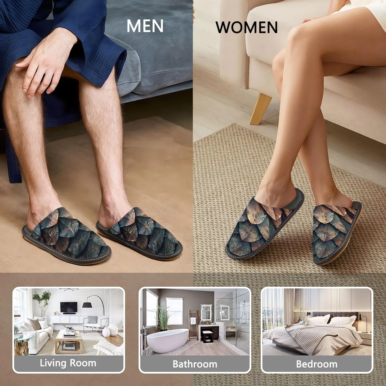 Women's Mens Cosy Slippers, Dragon Skin Casual Unisex Slip-On Breathable Memory Foam Scuff Lazy House Shoes for Indoor/Outdoor Size 4-11