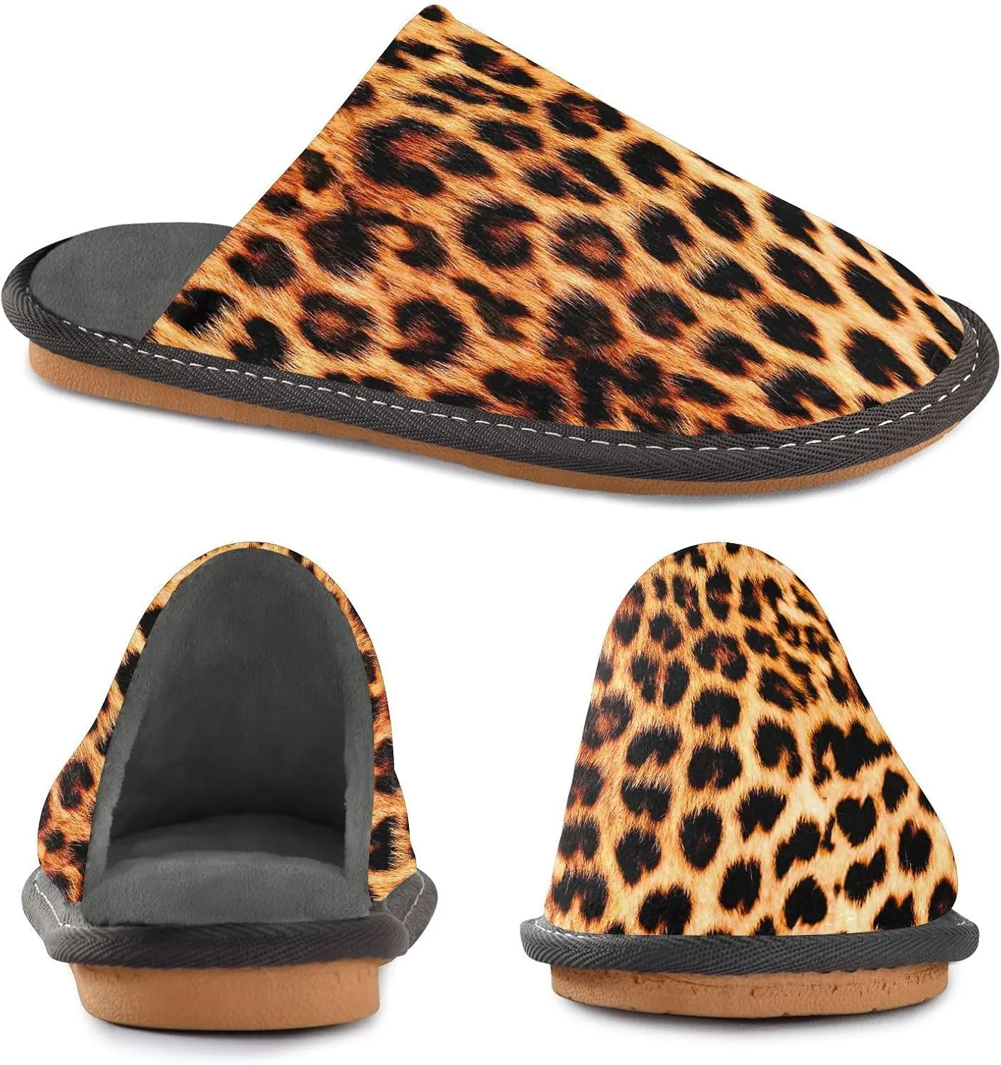 Women's Mens Cosy Slippers, Fasion Leopard Pattern Casual Unisex Slip-On Breathable Memory Foam Scuff Lazy House Shoes for Indoor/Outdoor Size 4-11