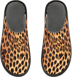 Women's Mens Cosy Slippers, Fasion Leopard Pattern Casual Unisex Slip-On Breathable Memory Foam Scuff Lazy House Shoes for Indoor/Outdoor Size 4-11