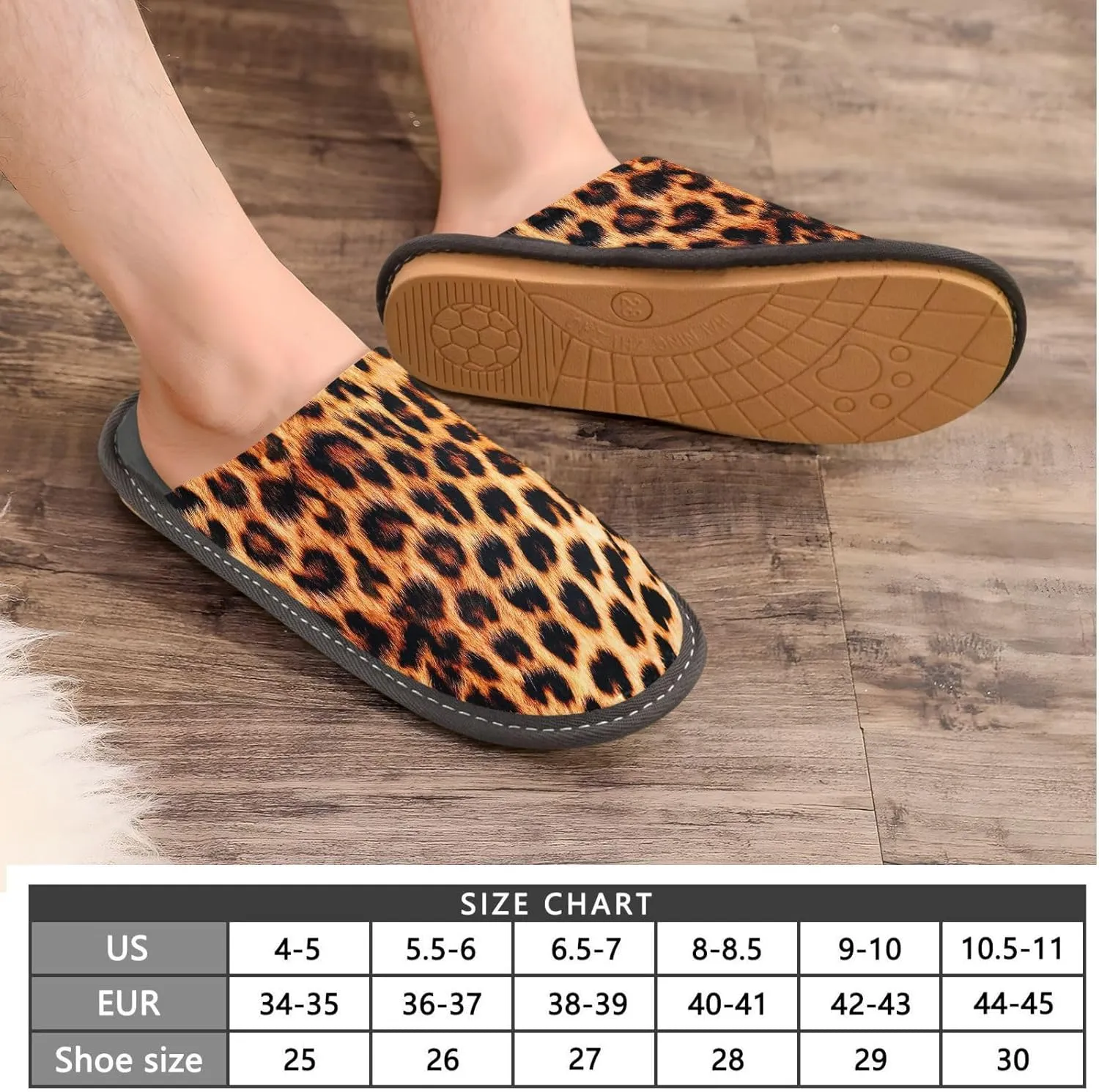 Women's Mens Cosy Slippers, Fasion Leopard Pattern Casual Unisex Slip-On Breathable Memory Foam Scuff Lazy House Shoes for Indoor/Outdoor Size 4-11