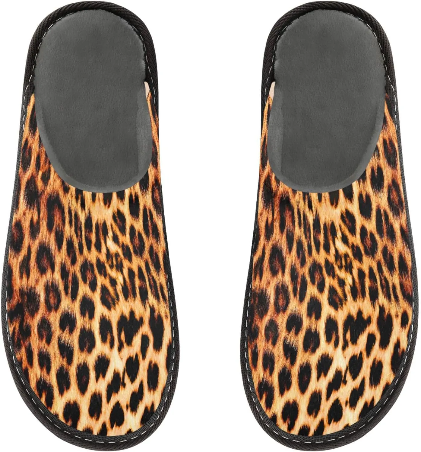 Women's Mens Cosy Slippers, Fasion Leopard Pattern Casual Unisex Slip-On Breathable Memory Foam Scuff Lazy House Shoes for Indoor/Outdoor Size 4-11
