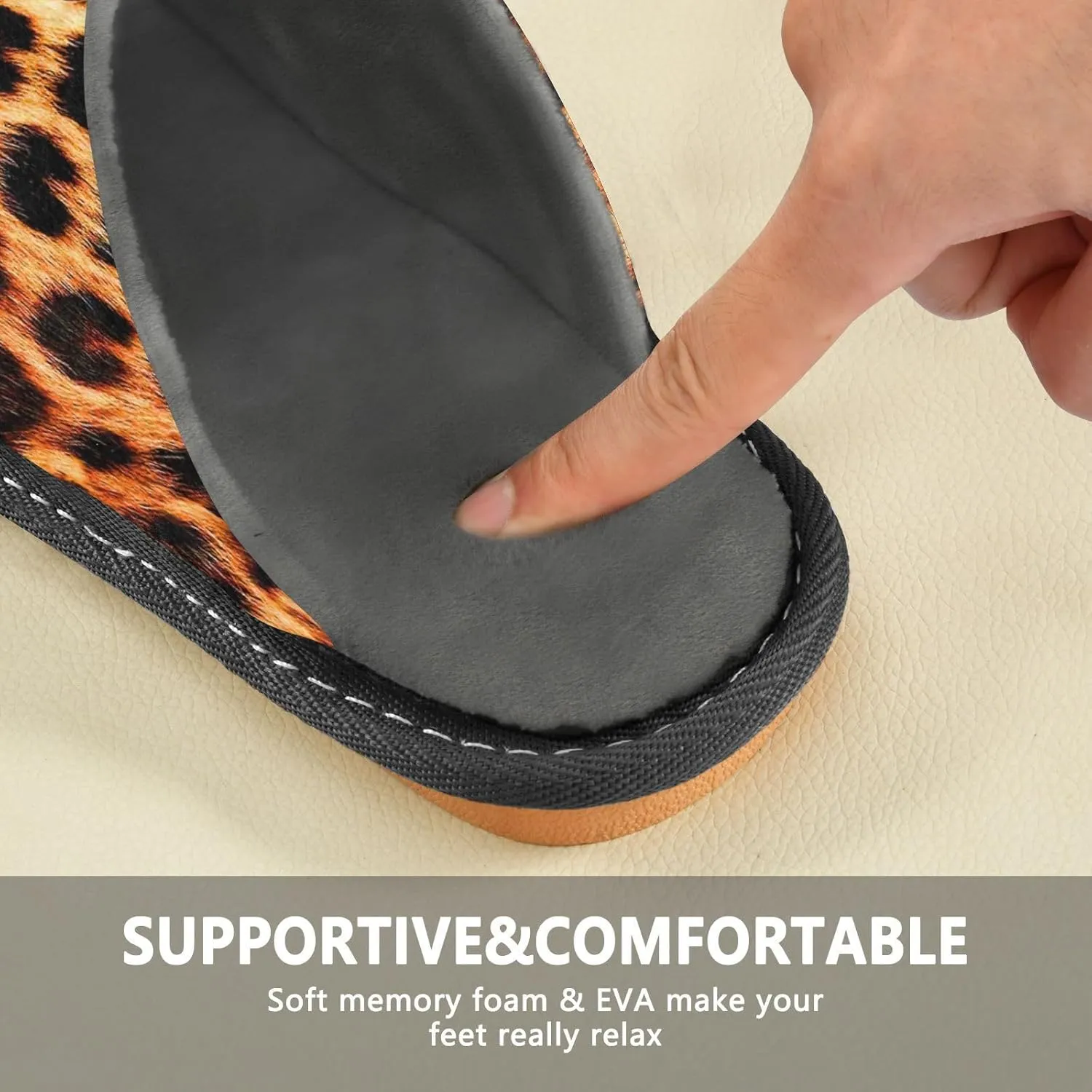 Women's Mens Cosy Slippers, Fasion Leopard Pattern Casual Unisex Slip-On Breathable Memory Foam Scuff Lazy House Shoes for Indoor/Outdoor Size 4-11