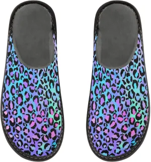 Women's Mens Cosy Slippers, Fasion Stylish Leopard Pattern Casual Unisex Slip-On Breathable Memory Foam Scuff Lazy House Shoes for Indoor/Outdoor Size 4-11
