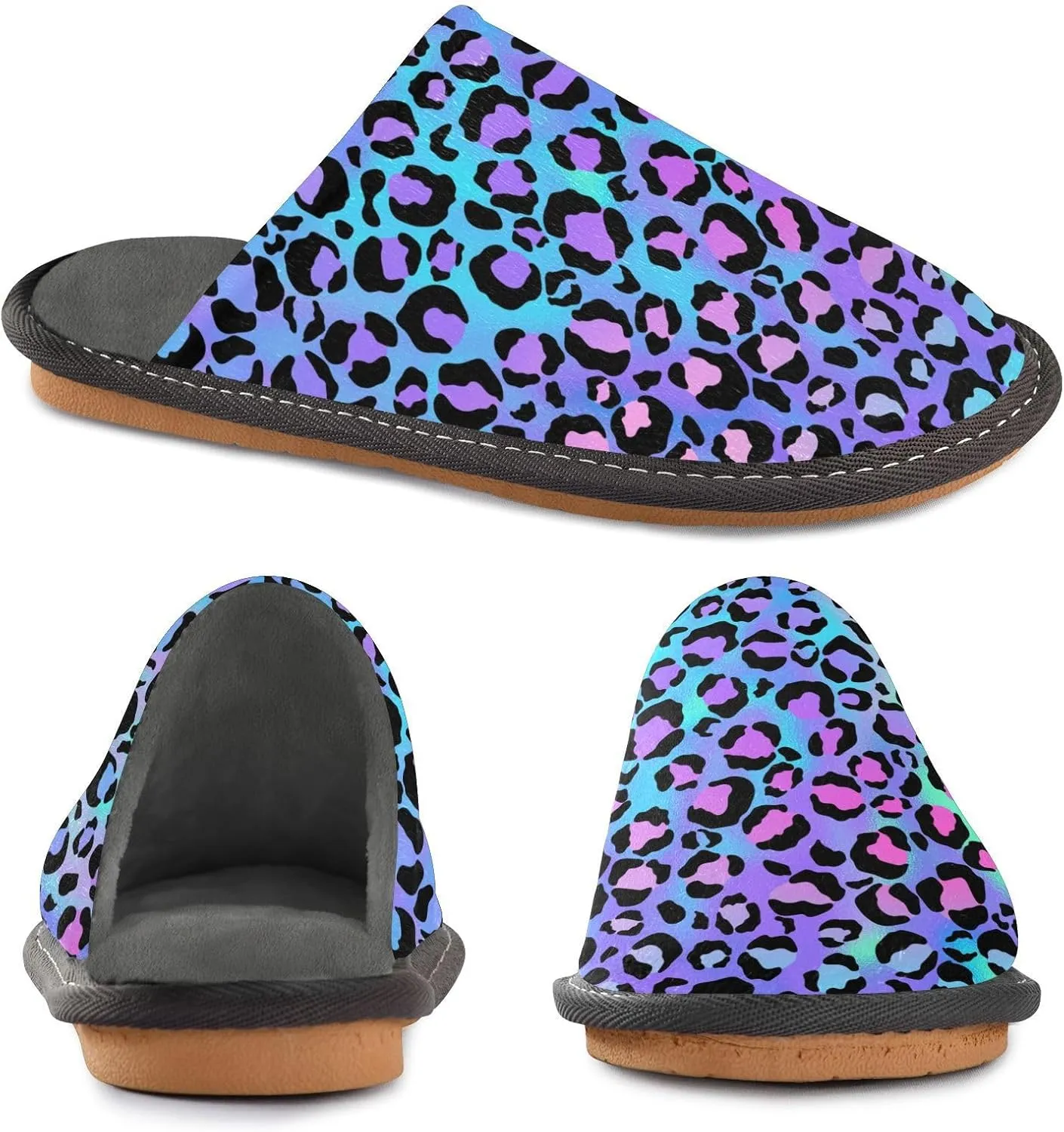 Women's Mens Cosy Slippers, Fasion Stylish Leopard Pattern Casual Unisex Slip-On Breathable Memory Foam Scuff Lazy House Shoes for Indoor/Outdoor Size 4-11