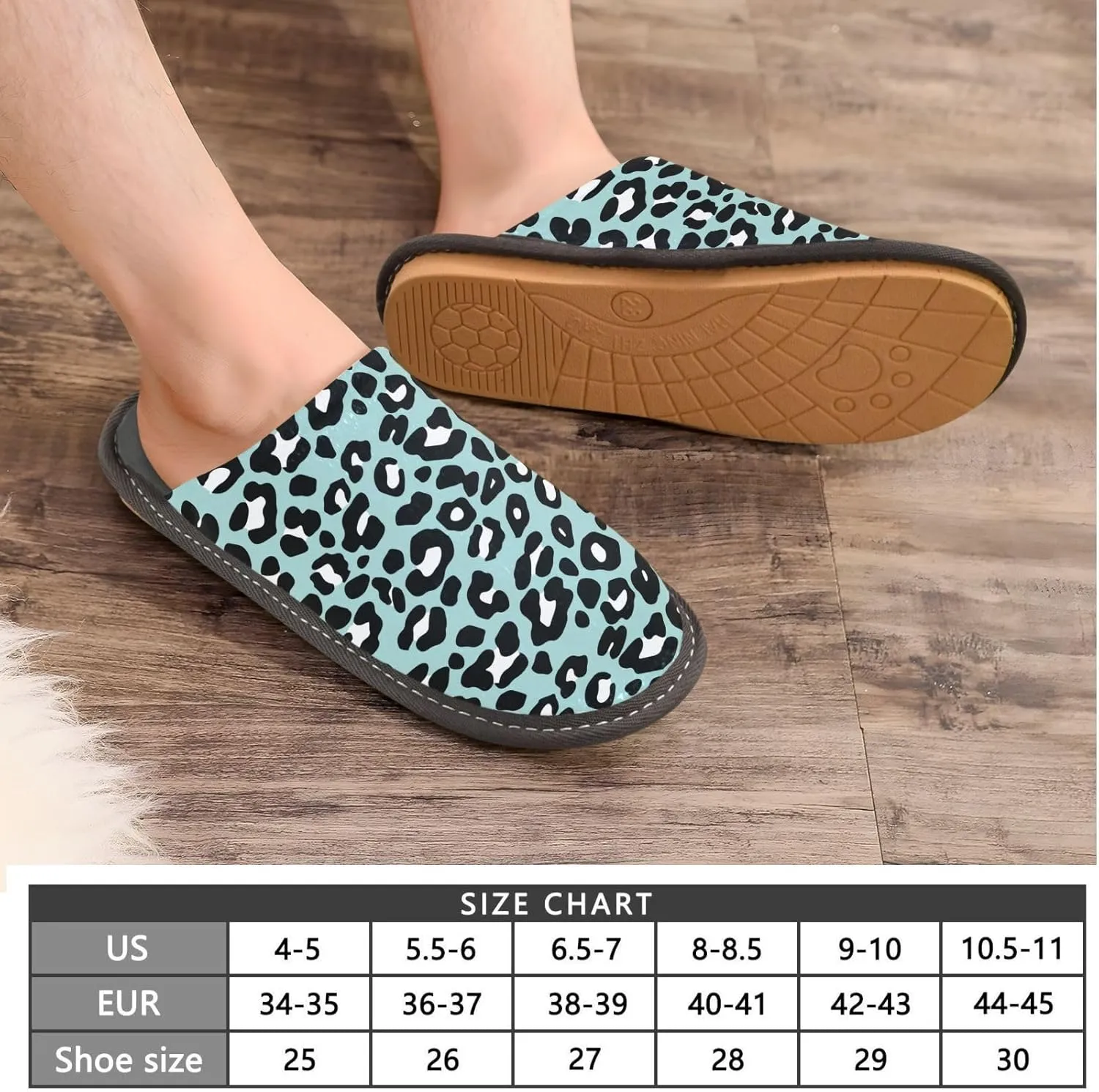 Women's Mens Cosy Slippers, Funny Leopard Green Unisex Casual Slip-On Breathable Memory Foam Scuff Lazy House Shoes for Indoor/Outdoor Size 4-11