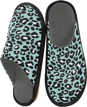 Women's Mens Cosy Slippers, Funny Leopard Green Unisex Casual Slip-On Breathable Memory Foam Scuff Lazy House Shoes for Indoor/Outdoor Size 4-11