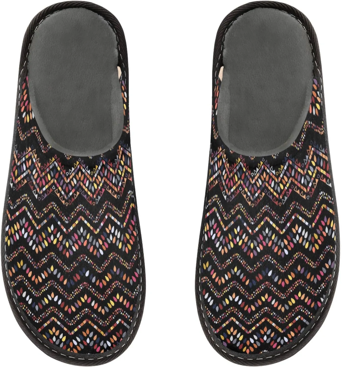 Women's Mens Cosy Slippers, Geometric Zigzag Ethnic Pattern Unisex Casual Slip-On Breathable Memory Foam Scuff Lazy House Shoes for Indoor/Outdoor Size 4-11