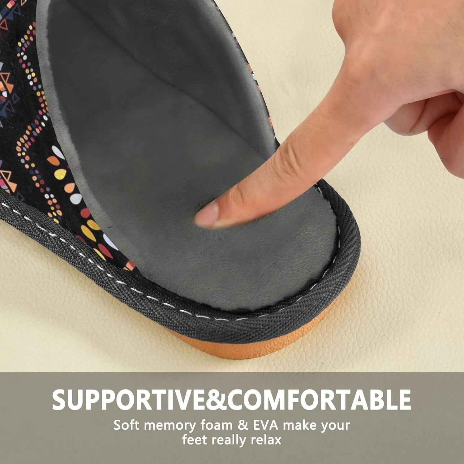 Women's Mens Cosy Slippers, Geometric Zigzag Ethnic Pattern Unisex Casual Slip-On Breathable Memory Foam Scuff Lazy House Shoes for Indoor/Outdoor Size 4-11
