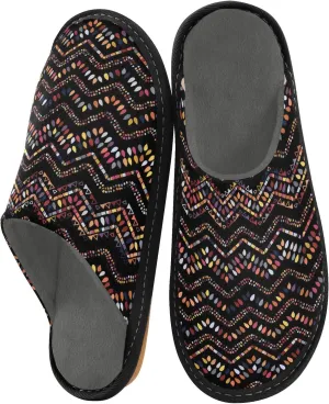 Women's Mens Cosy Slippers, Geometric Zigzag Ethnic Pattern Unisex Casual Slip-On Breathable Memory Foam Scuff Lazy House Shoes for Indoor/Outdoor Size 4-11