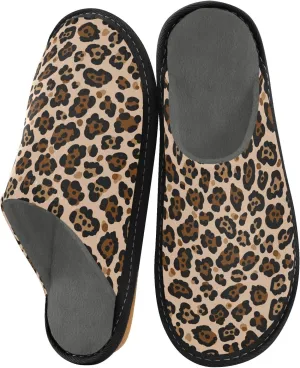 Women's Mens Cosy Slippers, Leopard Animal Skin Pattern Unisex Casual Slip-On Breathable Memory Foam Scuff Lazy House Shoes for Indoor/Outdoor Size 4-11