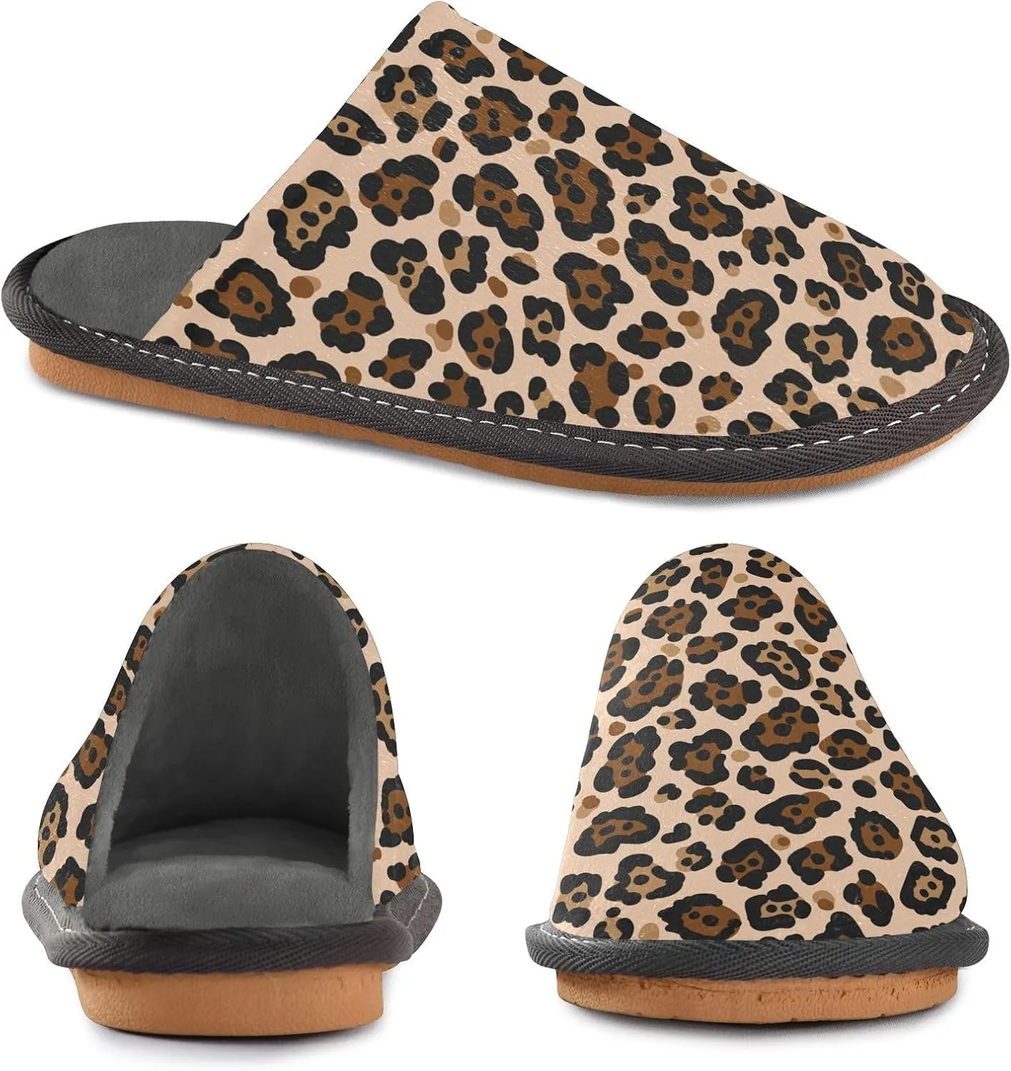 Women's Mens Cosy Slippers, Leopard Animal Skin Pattern Unisex Casual Slip-On Breathable Memory Foam Scuff Lazy House Shoes for Indoor/Outdoor Size 4-11