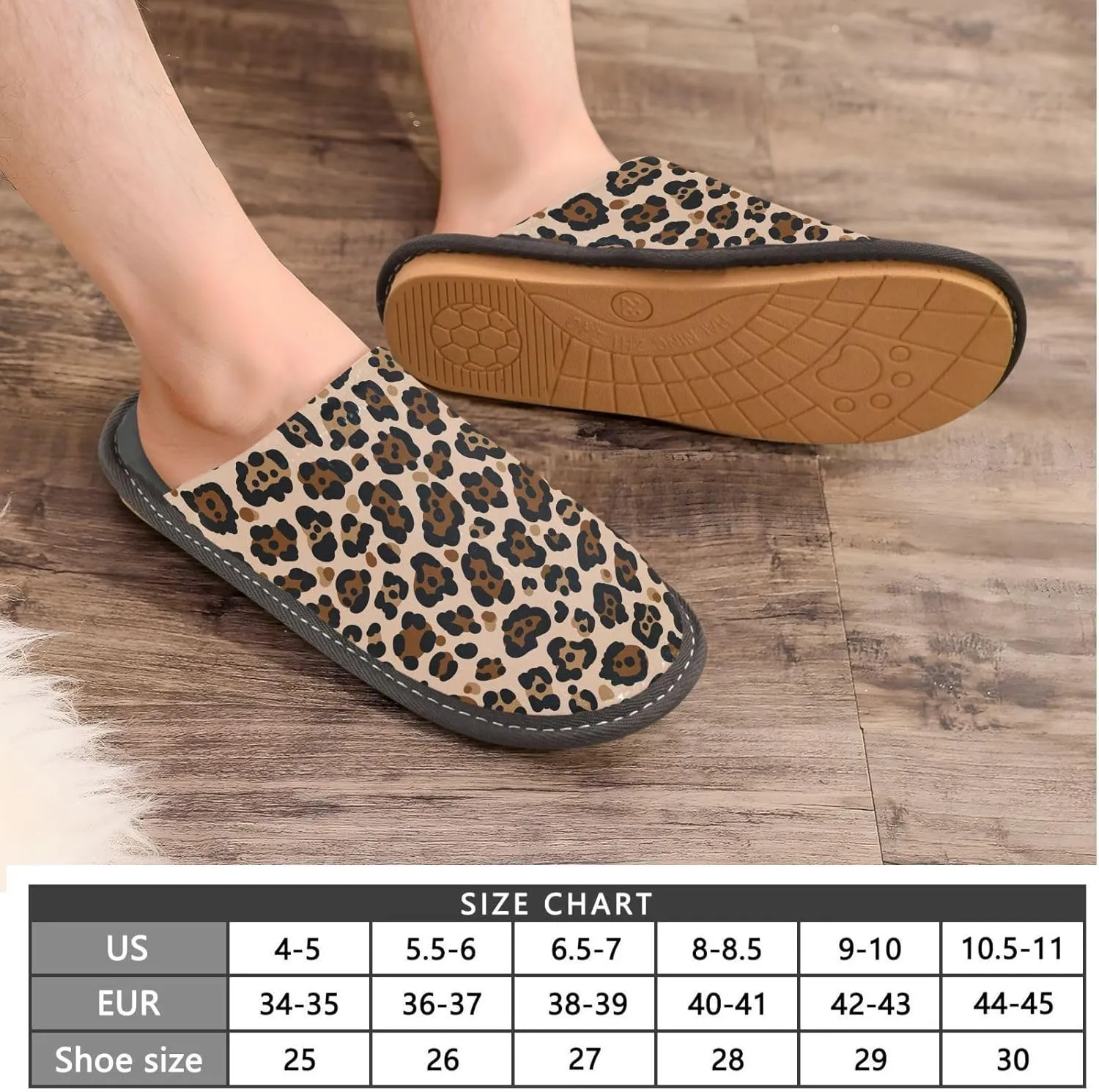 Women's Mens Cosy Slippers, Leopard Animal Skin Pattern Unisex Casual Slip-On Breathable Memory Foam Scuff Lazy House Shoes for Indoor/Outdoor Size 4-11