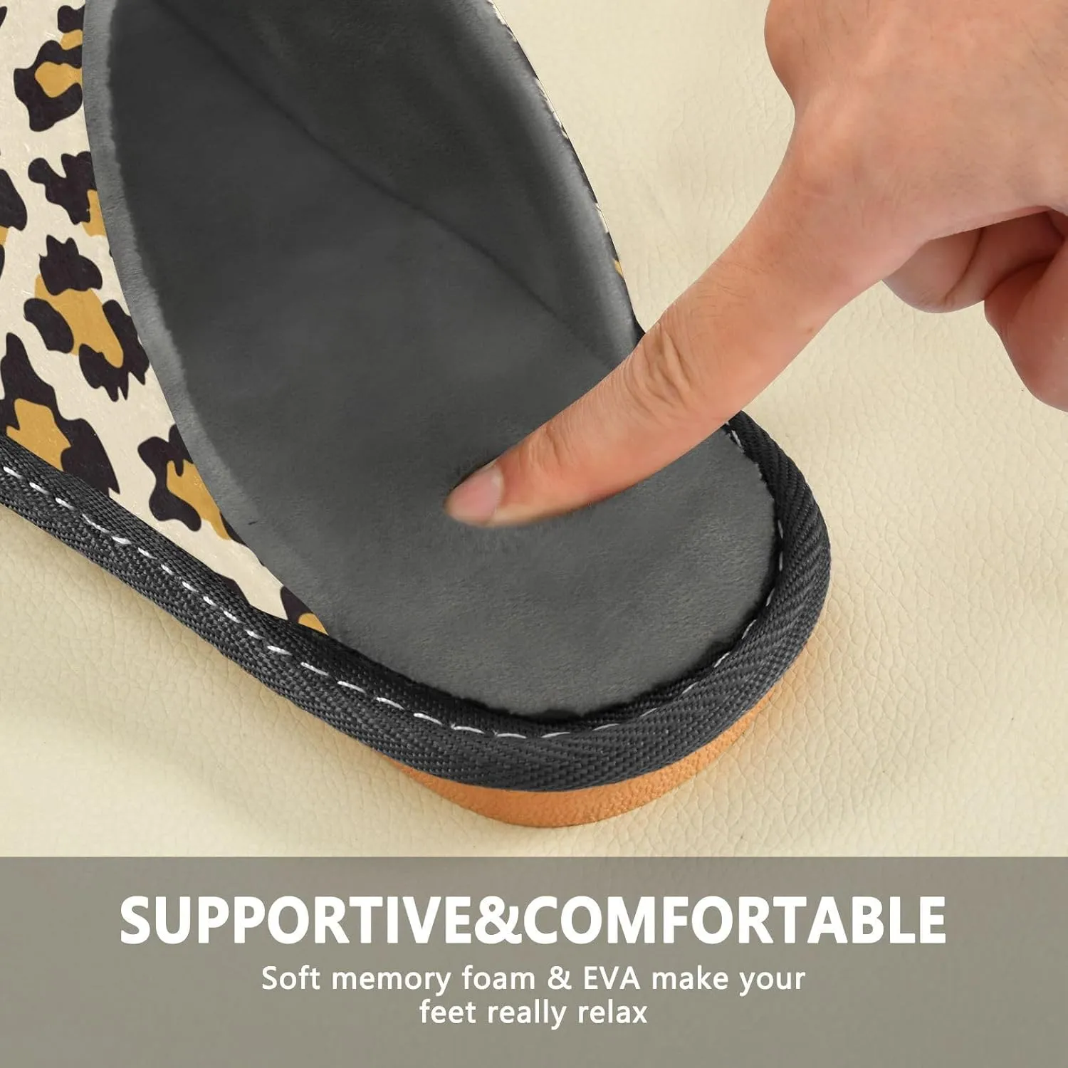 Women's Mens Cosy Slippers, Leopard Fur Pattern Casual Unisex Slip-On Breathable Memory Foam Scuff Lazy House Shoes for Indoor/Outdoor Size 4-11