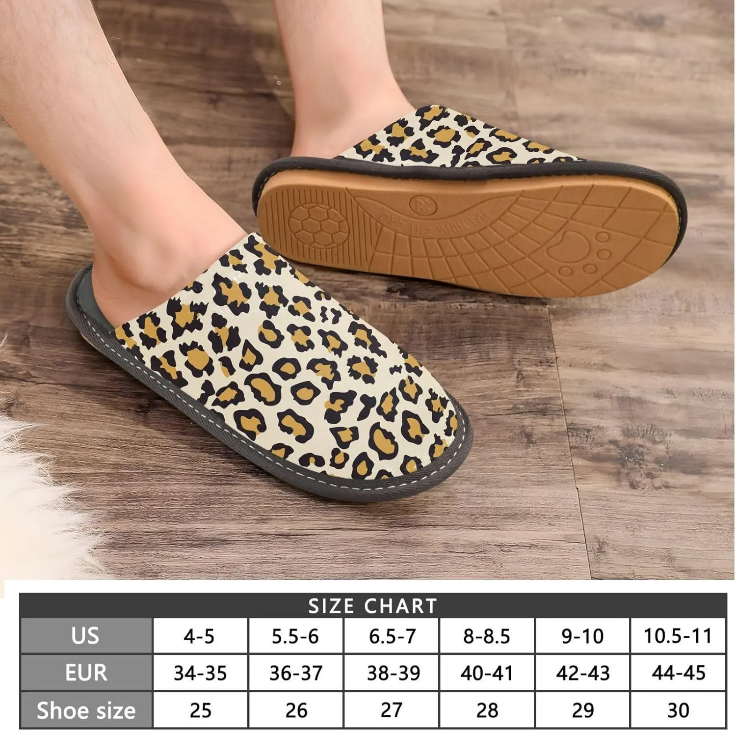 Women's Mens Cosy Slippers, Leopard Fur Pattern Casual Unisex Slip-On Breathable Memory Foam Scuff Lazy House Shoes for Indoor/Outdoor Size 4-11