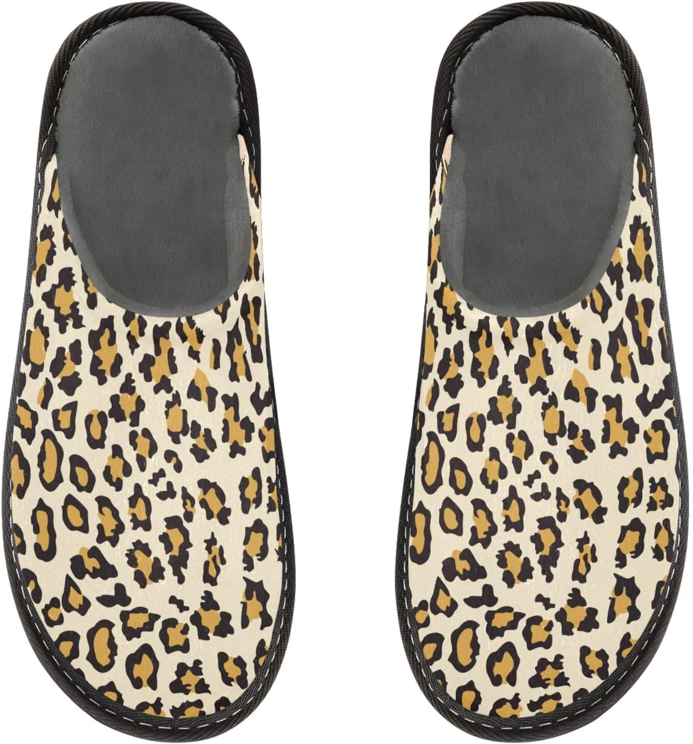 Women's Mens Cosy Slippers, Leopard Fur Pattern Casual Unisex Slip-On Breathable Memory Foam Scuff Lazy House Shoes for Indoor/Outdoor Size 4-11