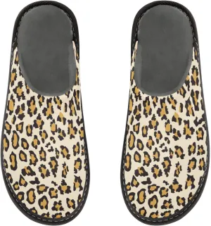 Women's Mens Cosy Slippers, Leopard Fur Pattern Casual Unisex Slip-On Breathable Memory Foam Scuff Lazy House Shoes for Indoor/Outdoor Size 4-11