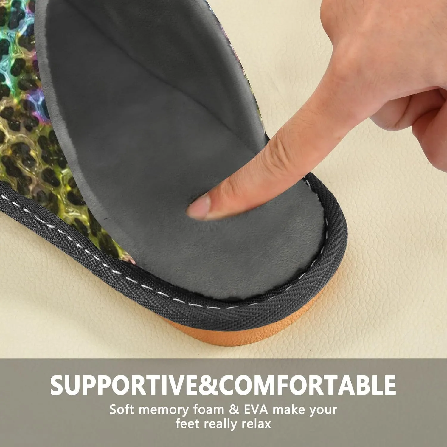 Women's Mens Cosy Slippers, Leopard Skin Unisex Casual Slip-On Breathable Memory Foam Scuff Lazy House Shoes for Indoor/Outdoor Size 4-11