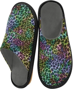 Women's Mens Cosy Slippers, Leopard Skin Unisex Casual Slip-On Breathable Memory Foam Scuff Lazy House Shoes for Indoor/Outdoor Size 4-11